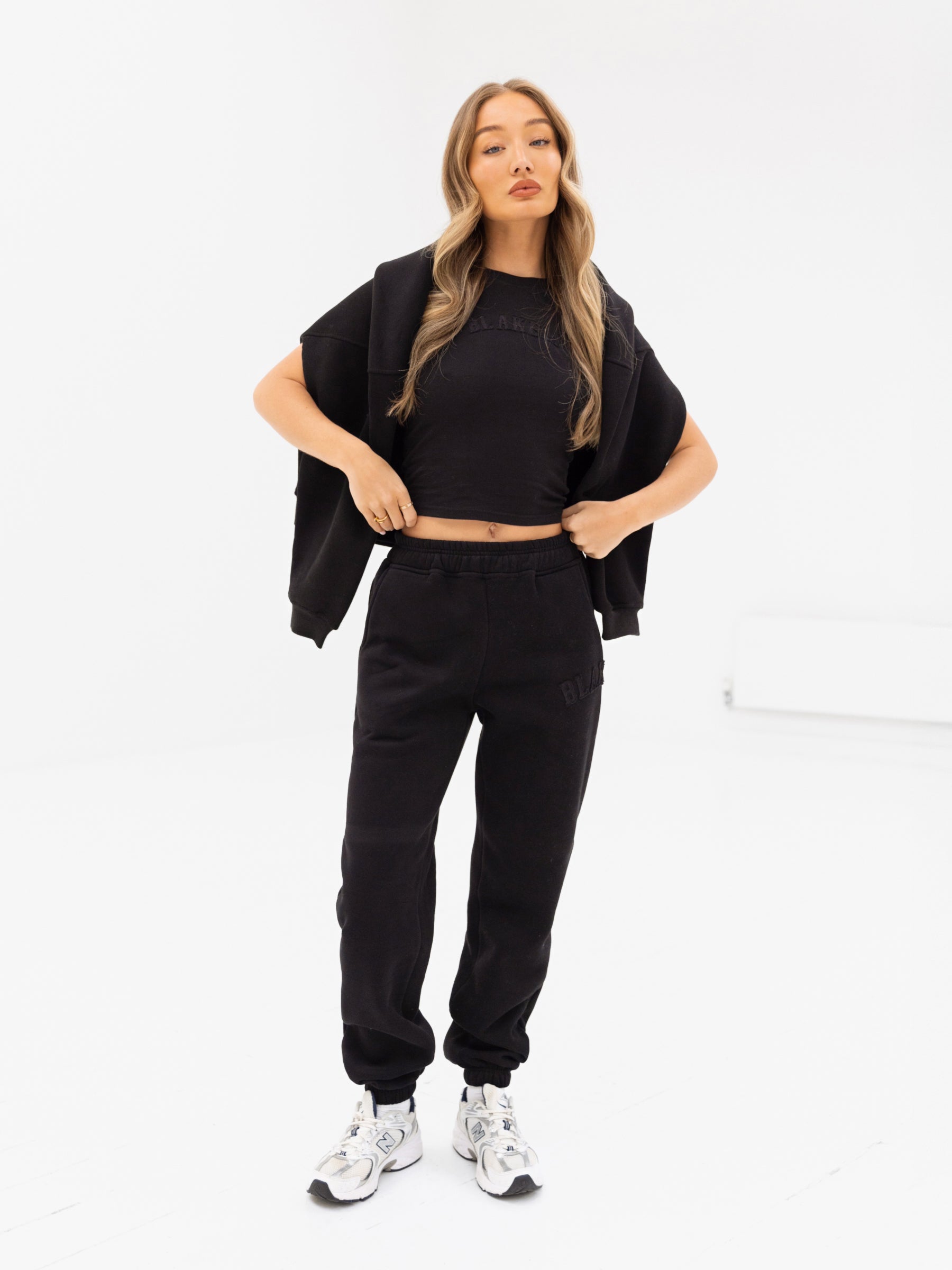 Tonal Varsity Baby Tee - Black