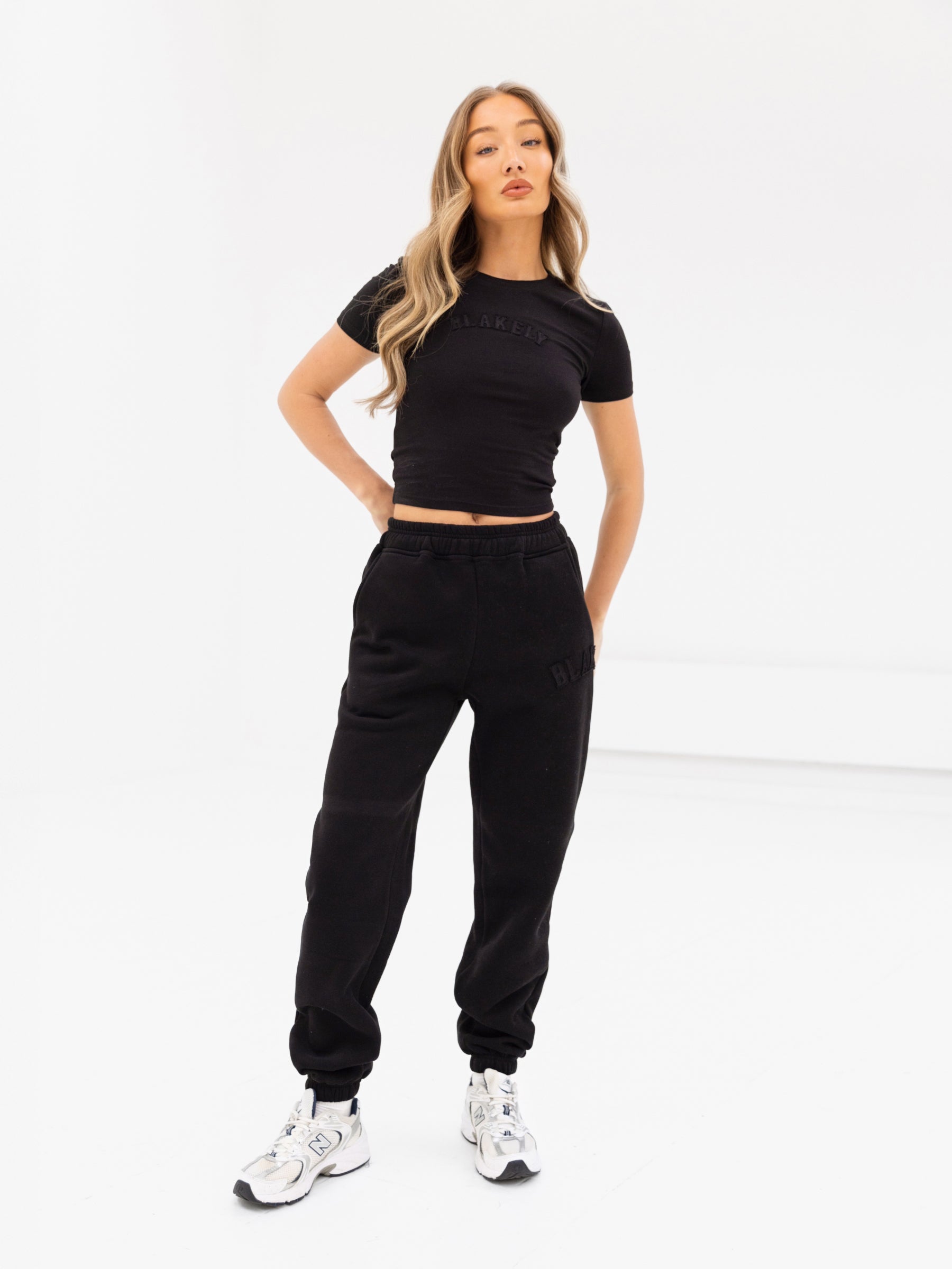 Tonal Varsity Baby Tee - Black