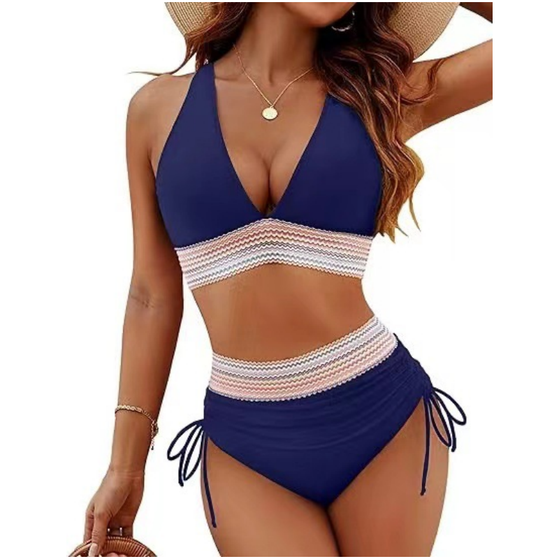 🔥Last day special price €16.99!👙High-waisted bikini sets with tummy control and color block design