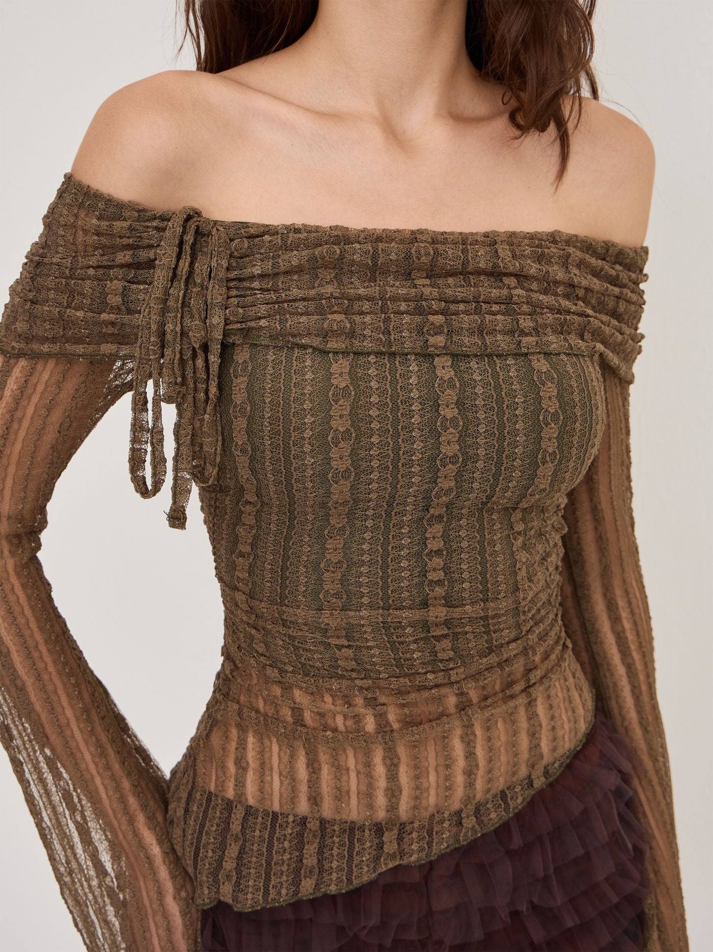 Off-Shoulder Drawstring Knit Top