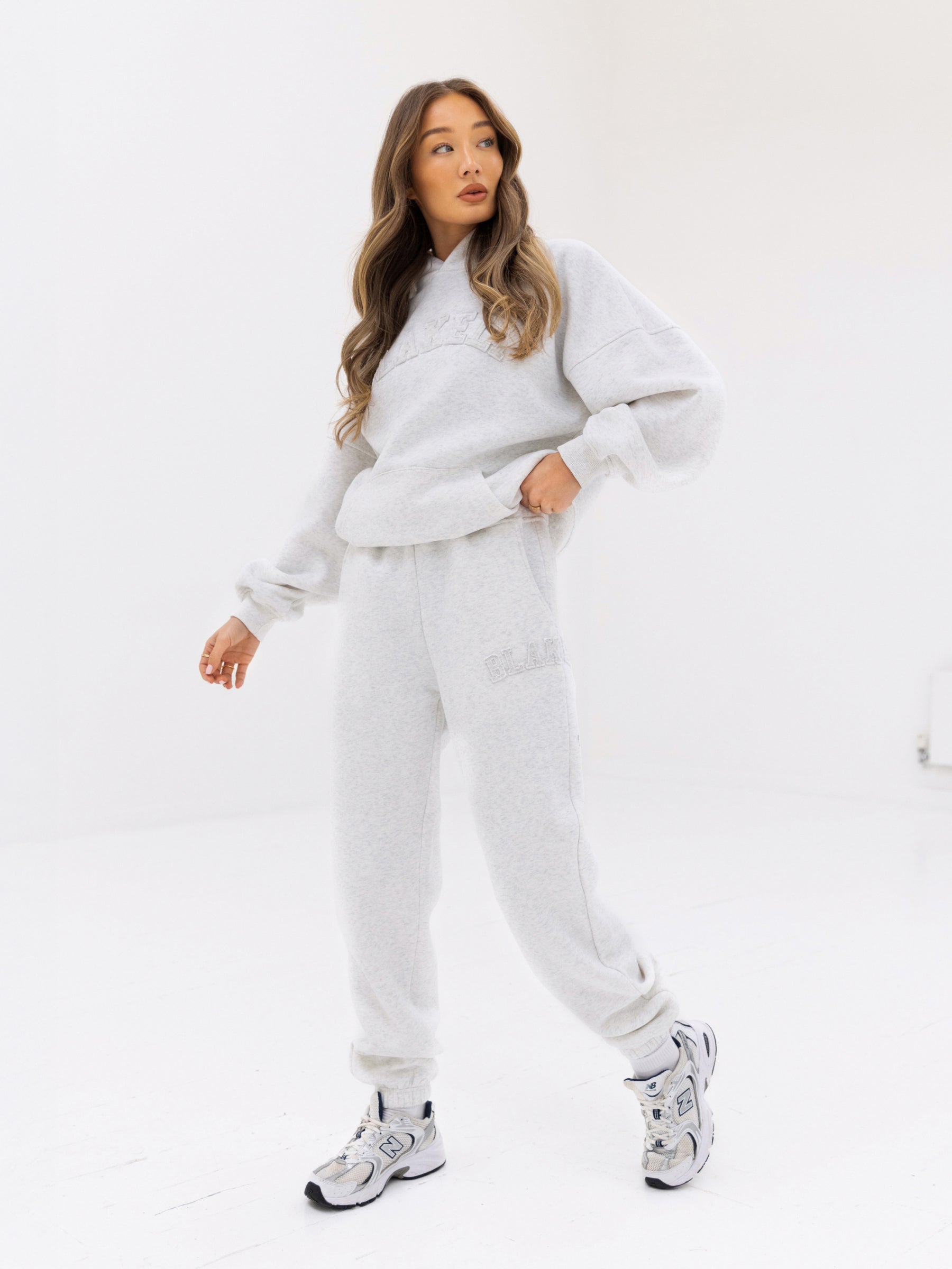 Tonal Varsity Oversized Hoodie - Marl White