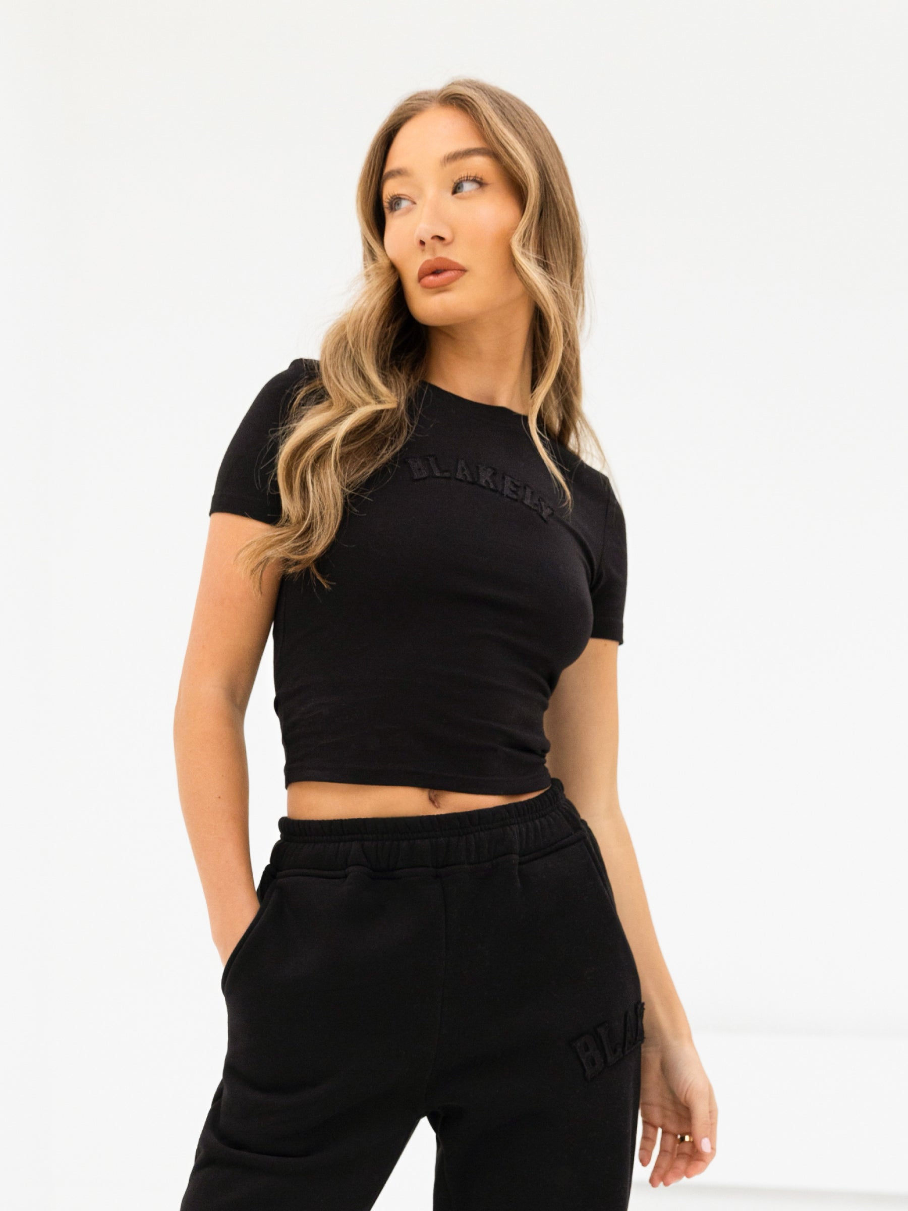 Tonal Varsity Baby Tee - Black