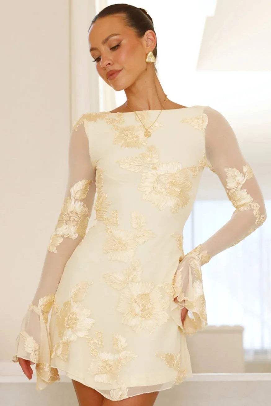 Ivory Blossom Mesh Mini Dress