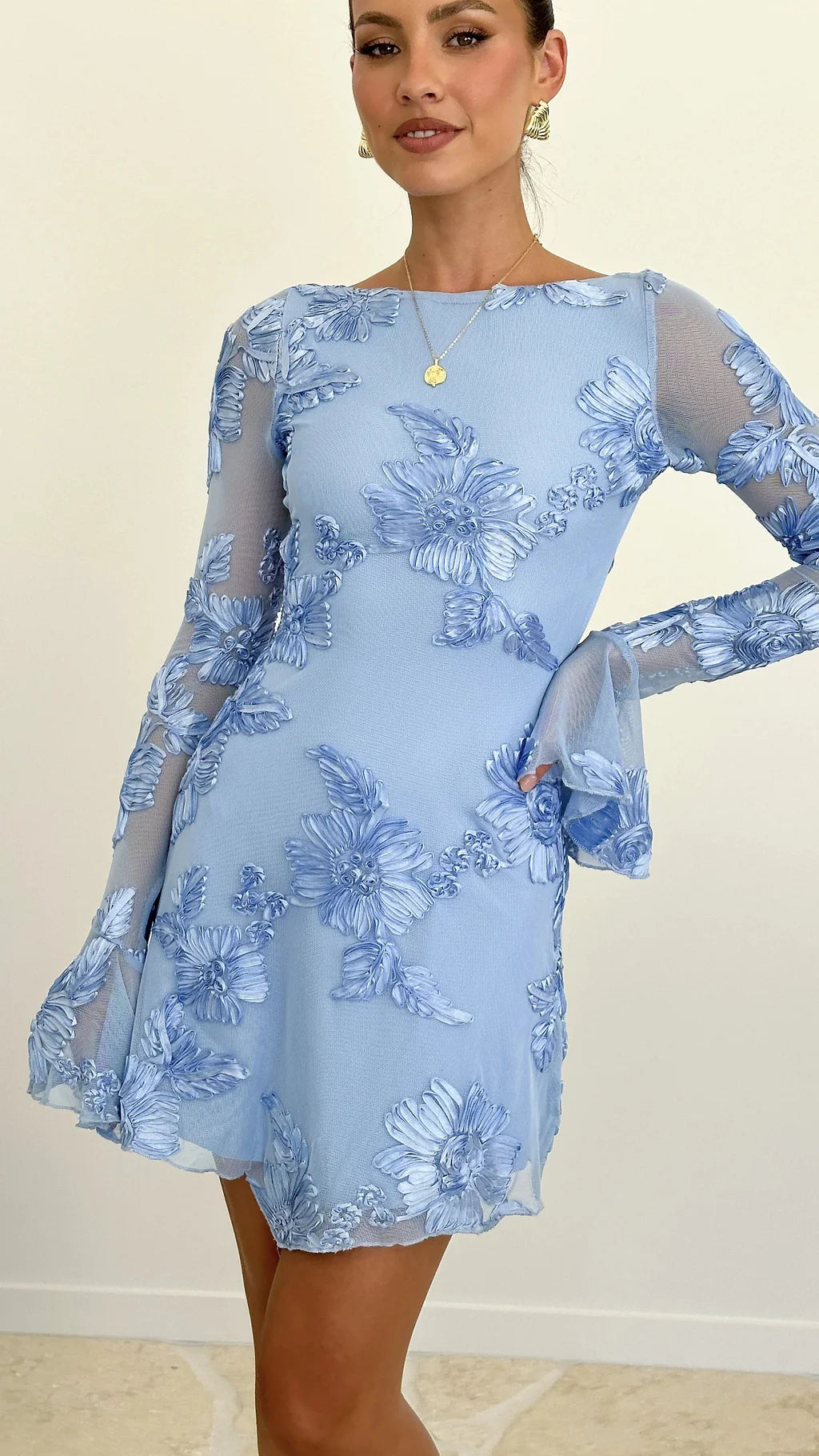 Ivory Blossom Mesh Mini Dress