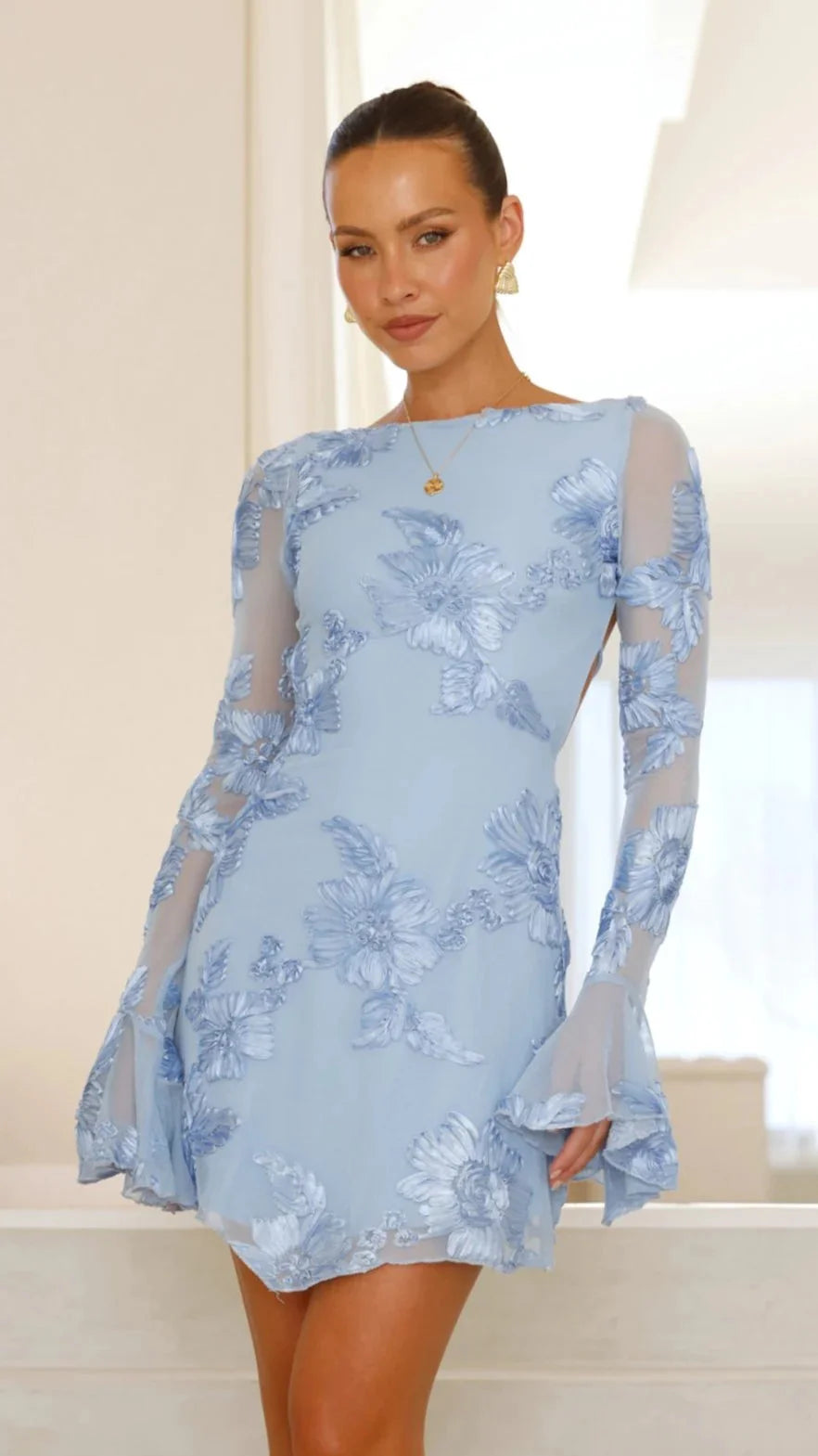 Ivory Blossom Mesh Mini Dress