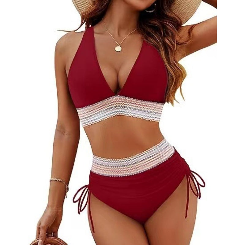 🔥Last day special price €16.99!👙High-waisted bikini sets with tummy control and color block design